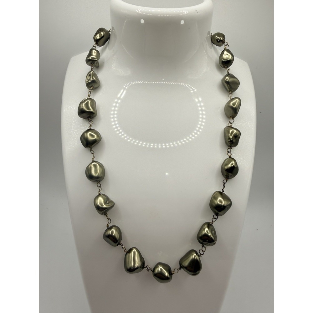Faux Baroque Pearl Necklace Toggle Clasp Gold Tone‎ Gunmetal Tone 14"